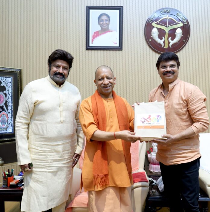 God Of Masses Nandamuri Balakrishna, Boyapati Sreenu & Makers Of Akhanda 2 The Thaandavam Meet UP CM Yogi Adityanath & Present Him With Symbolic Trident