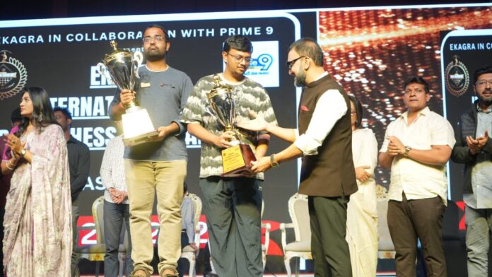 Prize giving ceremony of the Ekagra International Open Rapid Chess Tournament held at Hitex